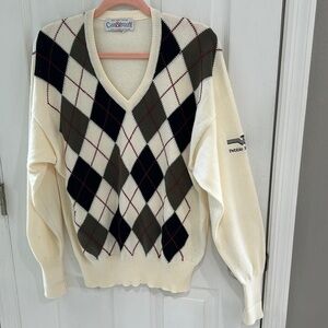 Clark & Gregory Argyle VNeck Grandpa Sweater Pebble Beach large Made in Scotland